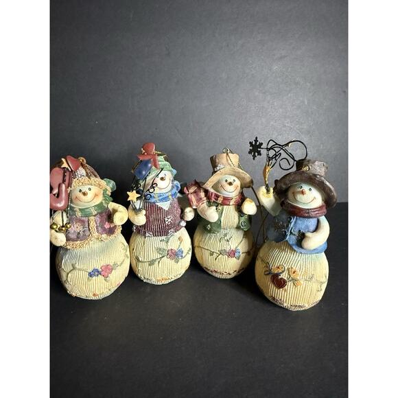 Country Snowman Christmas Ornament Set (4) Hanging Holiday Decor Farmhouse - Picture 3 of 5